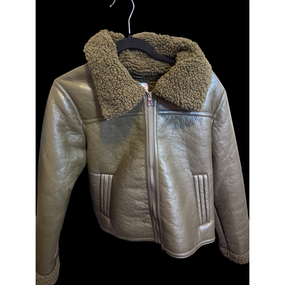 Maralyn & Me Olive Green Faux Leather Sherpa Lined Jacket Size M